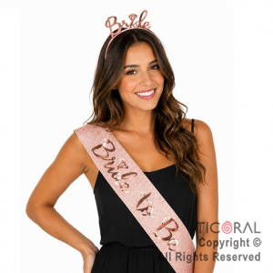 SET VINCHA BRIDE Y BANDA BRIDE TO BE ROSA GOLD